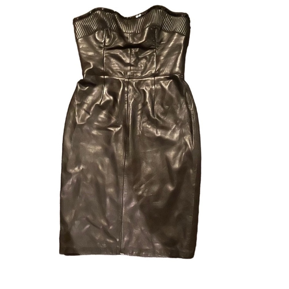 Vintage lambskin leather 90s /00s Strapless Black Dress - size 8 (6)